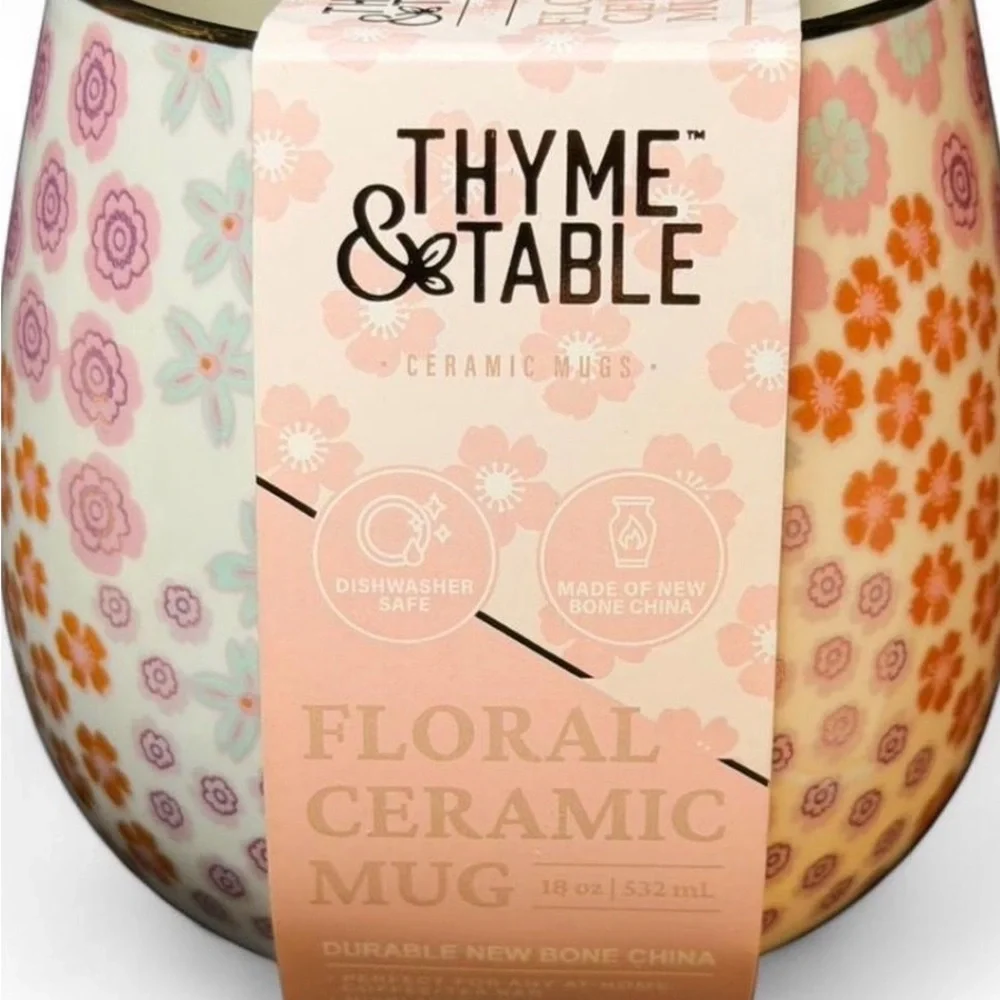 Floral Ceramic Mug - Pink and Orange - Picture 1 of 6